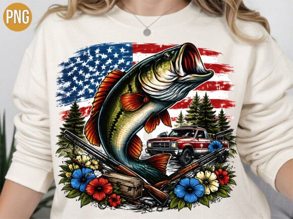 American Flag Bass Fishing Truck USA PNG: Elevating Your Creative Projects with Patriotic Design