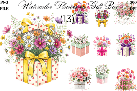 Elevating Digital Design with Watercolor Flowers in Gift Box Clipart