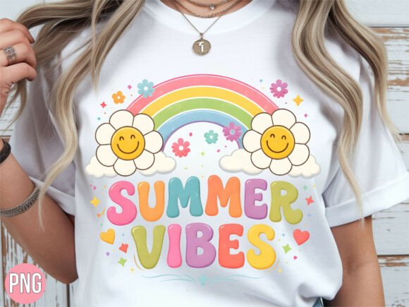 Pastel Summer Vibes Daisy Rainbow PNG