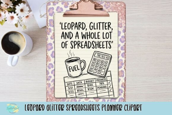 Strategic Visuals: Leveraging Leopard Glitter Spreadsheets Planner Clipart for Brand and Productivity