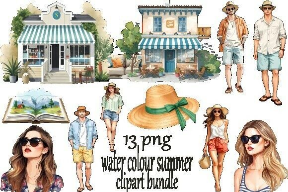 Watercolor Summer Clipart Bundle Beach